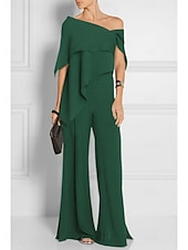 abordables Combinaisons pour maman-Combinaisons invitée de mariage élégante robe de mariage formelle fête longueur du sol manches courtes épaules dénudées automne invité de mariage chiffon avec volants 2025 taille sur mesure gratuite