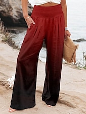 abordables pierna ancha y cintura alta-Mujer Perneras anchas Chinos Vacaciones Vintage Moda Longitud total Alta cintura Degradado Bolsillo Cintura elástica Estampado Confortable Suave Cómodo Microelástico Exterior Calle Arco iris Negro