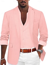voordelige Linnen blazer-Voor heren Sportjas Linnen blazer Modieus Casual Effen Linnen blazer Leger groen Zwart blauw Getailleerd Single Breasted een knoops