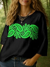 preiswerte Damen Boho Tops-Damen Bluse Grafik Paisley-Muster Bohemien Tropisch Lässig Dreiviertelarm Rundhalsausschnitt Normale Oberteile Täglich Ferien Urlaubskleidung Druck Weiß Blau Purpur Grün Sommer Frühling