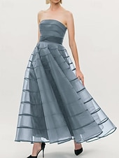 preiswerte Cocktailkleider-A-Linien Cocktailkleider Kreppkleid formelles Hochzeitskleid Tee-langes Maxikleid ärmellos strapless Nylon mit Schleife(n)
