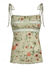 preiswerte Boho Tops-Damen Boho-Hemd Bluse Blume Modern Boho Ärmellos Träger Normale Oberteile Täglich Ferien Druck Aprikose Sommer
