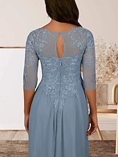 baratos Comprimento do chão-Vestido para Mãe da Noiva em A Convidada de Casamento Elegante Decote Redondo Comprimento até o Chão Chiffon Manga Curta com Pregas e Apliques