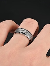 cheap Men&#039;s Jewelry-Men&#039;s Viking Stainless Steel Ring with Nordic Runes and Celtic Knot Design, Vintage Norse Style Band for Bikers and Cosplay