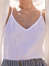 economico Camicie-Per donna Gilet in cotone e lino Blusa Canotta a canotta Semplice Moderno Casual Senza Maniche Scollo a V Top Regolari Quotidiano Uscire Nero Bianco Viola Estate