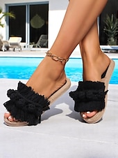preiswerte Urlaubsandalen-Damen-Sandalen mit Fransen – flache Schuhe im Bohème-Makramee-Stil für den Pool, den Urlaub und entspannte Sommertage