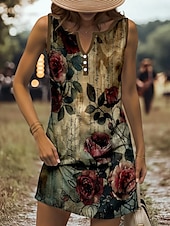 preiswerte Boho Kleider-Damen Minikleid Sommerkleid Shiftkleid Schulterfreies Kleid Urlaub Lässig Ausgehen Normale Passform Blumen Grafik Buchstabe Ärmellos V Ausschnitt Rote Blau Purpur Grün Sommer Frühling