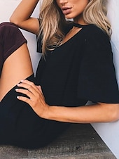 ieftine Rochie simplă-Pentru femei Rochie Mini Rochii Tricou Rochie de vară Casual Zilnic Fit regulat Simplu Manșon scurt În V Negru Alb Maro Trifoi Vară