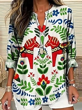 preiswerte Blumenoberteile-Damen Bluse Blumen Grafik Elegant Stilvoll Langarm V Ausschnitt Normale Oberteile Täglich Ferien Druck Blau Grün Sommer Frühling