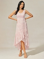 economico Abiti da festa-Per donna Abito maxi Abito con balze Elegante Matrimonio Ospite di nozze Festa serale Floreale Senza Maniche Collo a U Rosa Estate Primavera