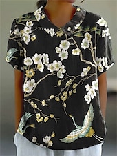 abordables Hauts Floraux-Femmes Chemisier Fleuri Graphique Abstrait ancien Tropical Élégant Manche Courte Col de chemise Hauts Réguliers Travail Quotidien Imprimé Rose pâle Noir Vert Claire Rouge Bleu clair Été Printemps