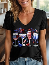 abordables Top jour de l’indépendance-T-shirt patriote pour femmes graphique cœur étoile vintage élégant classique à manches courtes col en V tops réguliers quotidiens week-end imprimé noir blanc rouge bleu violet été printemps