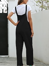 abordables Pantalon uni en coton et lin-Femmes Normal Pantalon en coton et lin Basique Couleur Unie Sans manches Col en U Avec Poches Rue Sortir Coupe régulière Noir Blanche bleu marine Été