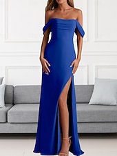 economico Abiti da damigella-Abito da Damigella A-Line Collo a V Manica Lunga Elegante Treno di Spazzata  Strascico Chiffon con Pieghe  Volant