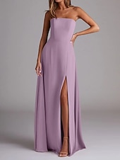 economico Abiti da damigella-Abito da damigella a trapezio, scollo a V, maniche lunghe, elegante, strascico a ruota in chiffon con pieghe e volant 2025