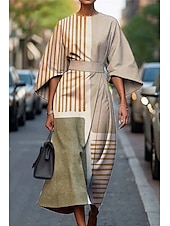 abordables Robes Floraux Imprimés-Femmes Robe Longue Maxi Robe Robe Décontractée Robe d&#039;été Mode Moderne Quotidien Date Week-end Coupe régulière Géométrique Manche 3/4 Col ras du cou Noir Jaune Vert Claire Rose Claire Été