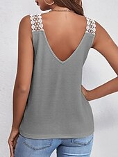 preiswerte Einfaches Tanktop-Damen Camisole-Tanktop Einfarbig Täglich Lässig Ärmellos V Ausschnitt Normale Oberteile Täglich Spitze Patchwork Schwarz Rosa Aprikose Grau Sommer