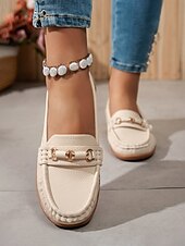 abordables Chaussures sans lacet et mocassins femme-Mocassins pour femme en similicuir métallisé avec mors doré, chaussures plates confortables à enfiler pour la conduite, le travail et les sorties décontractées