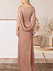 economico Lunghezza del pavimento-Abito per la madre della sposa sirena  tromba abito da matrimonio elegante scollatura a girocollo lunghezza a terra chiffon senza maniche con arricciature