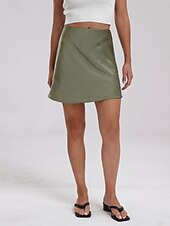 economico Gonne semplici-Gonna da donna A Line Colore solido Moda Casual Mini Vita alta Gonne Pura Tasca Stampa Micro-elastico Strada Giornaliera Nero Champagne Oro Verde militare Estate Satin
