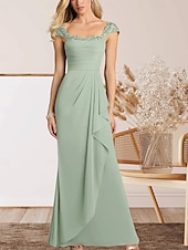 voordelige Vloerlengte-A-Lijn Moeder van de Bruid Jurk Bruiloft Gast Elegante Hartvormige Vloerlengte Chiffon Kap Mouw met Kant Ruching