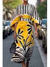 ieftine Tipăriți rochii florale-Pentru femei Rochie Lunga Rochie Maxi Rochie casual Rochie de vară Modă Modern Zilnic Dată Sfârșit de săptămână Fit regulat Geometric Lungime Manșon 3/4 Stil Nautic Plin de Culoare Negru Alb Galben