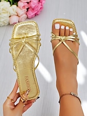 preiswerte Kleidungs-Sandalen-goldene flache Damensandalen mit gekreuztem Design – stylische flache Sandalen für Verabredungen am Abend und den Alltag