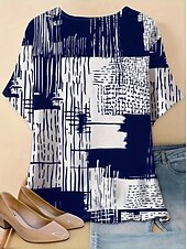voordelige Kunst &amp; Design t-shirt-Dames Zomer tops Abstract Stijlvol Korte mouw Strakke ronde hals Normale tops Dagelijks Rood blauw Khaki Zomer