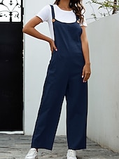 abordables Pantalon uni en coton et lin-Femmes Normal Pantalon en coton et lin Basique Couleur Unie Sans manches Col en U Avec Poches Rue Sortir Coupe régulière Noir Blanche bleu marine Été