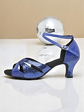 ieftine Pantofi Dans Latin-Pantofi de dans de salon argintii strălucitori pentru femei, cu toc jos, sandale de dans latino pentru salsa, pentru bal și dansatoare profesioniste