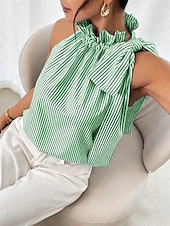 ieftine Top cu dungi și geometric-Pentru femei Camisole Tank Top Dungi Zilnic Casual Fără manșon Gâtul halter Topuri obișnuite Zilnic Imprimeu Negru Albastru celest Mov Trifoi Vară