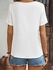 voordelige Dames eenvoudige tops-Dames Overhemd Effen Kleur Stijlvol Modern Casual Korte mouw V-hals Normale tops Dagelijks Knop Wit Zomer Lente