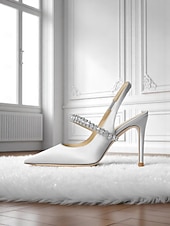 baratos cocktail-Sapatos de salto alto slingback de cetim champanhe com strass - elegantes saltos agulha de bico fino para coquetéis e ocasiões formais