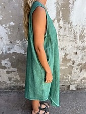 abordables concevoir des robes en coton et lin-Femmes Robe Longue Maxi Robe Robe Décontractée Robe débardeur Robe d&#039;été Basique Moderne Quotidien Week-end Coupe régulière Uni Sans manches Col en U Bleu Fuchsia Vert Été