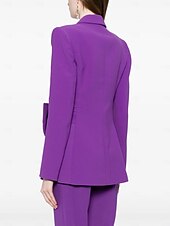 baratos Terninhos de calça da mamãe-Conjuntos de Calça em Dois Peças Mãe da Noiva Elegante Minimalista Gola de Camisa Comprimento Total Tecido Stretch Manga Longa com Ruffles Cor Sólida 2025