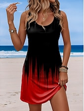 economico Arte &amp; Design Abiti-Per donna Mini Abito Vestito Estivo Abito a trapezio Abito a spalle scoperte Vacanza Casual Boho Feste Spiaggia Ombre Grafico Senza Maniche Collo a U Bianco Giallo Rosso Blu Estate