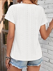 abordables T-shirt uni-Femmes T-shirt Uni Mode Moderne Occasionnel Manche Courte Col en V Hauts Réguliers Quotidien Week-end Œillet Noir Blanche Jaune Rose Claire Été