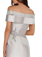 preiswerte WEISS-Meerjungfrau  Trompete Abendkleid Elegantes Kleid Formelle Hochzeit Bodenlang Ärmellos Offene Schulter Satin mit Perlen