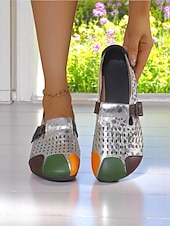 levne Dámské boty s plochou podrážkou-Dámské volnočasové boty širokého střihu z umělé kůže – pohodlné barefoot boty v barevných blokech, prodyšné výřezy, nastavitelný pásek s přezkou, ideální na procházky po zahradě, víkendové výlety i každodenní nošení