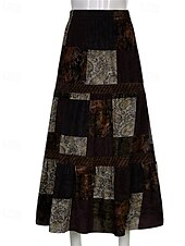 economico Gonne grafiche-Per donna Gonna Linea A Svasato Casual Boho Maxi Vita Alta Gonne Blocco di colori Patchwork Vacanza Ferie Marrone Estate Poliestere