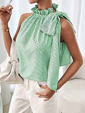 ieftine Top cu dungi și geometric-Pentru femei Camisole Tank Top Dungi Zilnic Casual Fără manșon Gâtul halter Topuri obișnuite Zilnic Imprimeu Negru Albastru celest Mov Trifoi Vară