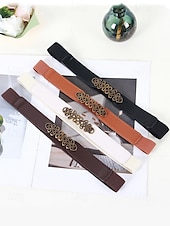 cheap Women&#039;s Belt-Women&#039;s Vintage Elastic Waist Belt with Bronze Scroll Buckle – Faux Leather Cinch Belt for Dresses and Blouses, Elegant Style for Daily Wear and Formal Occasions
