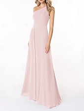 abordables Robes de demoiselle d&#039;honneur-Ligne A Robe de Demoiselle d&#039;Honneur  Une Épaule Sans manches Élégant Longueur au sol Chiffon avec Plis / Fronces 2022