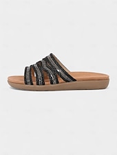 cheap Slide Sandals-Women's Bronze Multi-Strap Flat Slide Sandals – Bohemian Style Open Toe Slippers for Daily Wear, Travel, and Vacation
