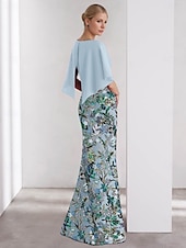cheap FLORALS-Mermaid / Trumpet Evening Gown Elegant Dress Formal Wedding Floor Length Short Sleeve Boat Neck Sequined with Glitter Embroidery