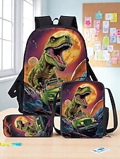 cheap Kids &amp; Teen Backpacks-Kids' 3-Piece Dinosaur Backpack Set with Lunch Bag and Pencil Case, T-Rex Print, Lightweight School Bag for Boys, Girls and Elementary Students