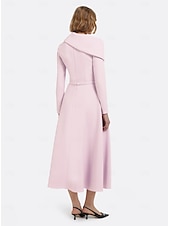 cheap Cocktail Dresses-A-Line Cocktail Dresses Formal Wedding Guest Ankle Length Long Sleeve One Shoulder Pink Dress Stretch Crepe with Shawl 2025