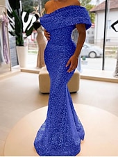 preiswerte Sekt-goldenes Meerjungfrau-Abendkleid mit Pailletten, elegantes, formelles, bodenlanges, ärmelloses, schulterfreies Maskenballkleid 2025