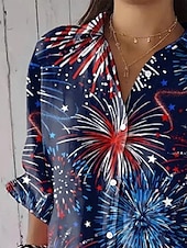 levne Den nezávislosti Top-Košile pro ženy k Dni nezávislosti Patriotic Čtvrtého července Grafika květiny USA Vintage Tropická Každodenní Dlouhý rukáv Límec Pravidelné topy Práce Každodenní Tisk Námořní modrá Světle modrá Léto