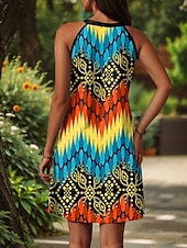 preiswerte Streifen- und geometrische Kleider-Damen Minikleid A Linie Kleid Sommerkleid Urlaub Lässig Täglich Normale Passform Grafik Geometrisch Ärmellos Neckholder Gelb Rote Blau Sommer
